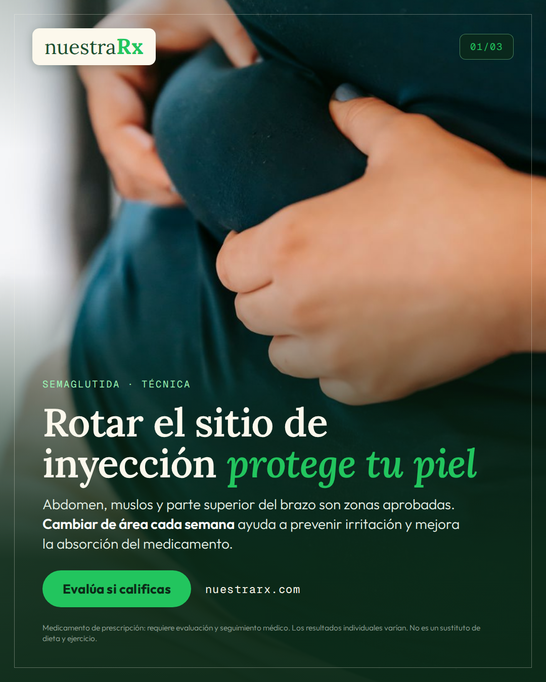 Semaglutida: rotación de sitios, moretones y técnica